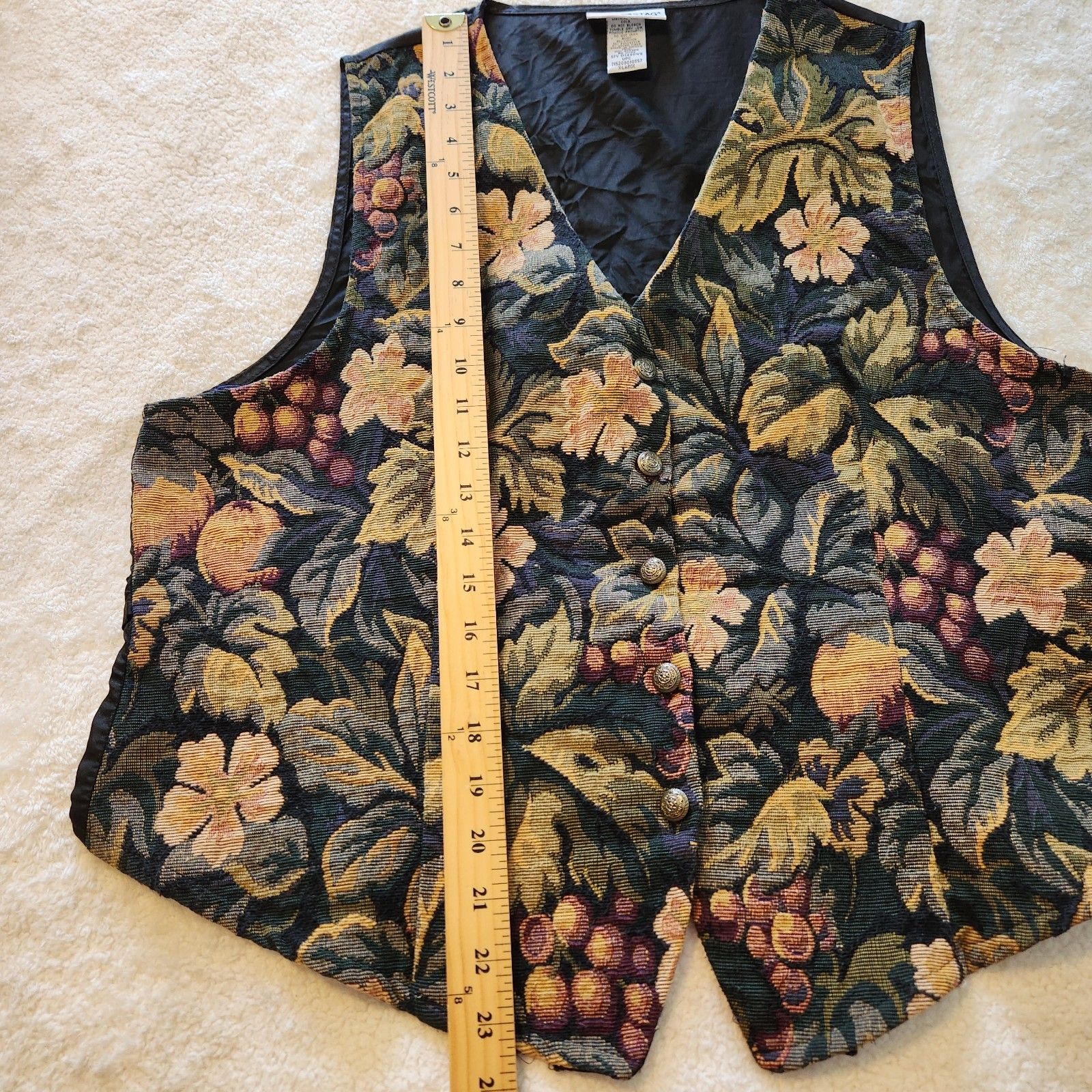 Vintage 90s White Stag Womens Xl Floral Leaves Fruit Tapestry V Neck Vest — image 5 of 8